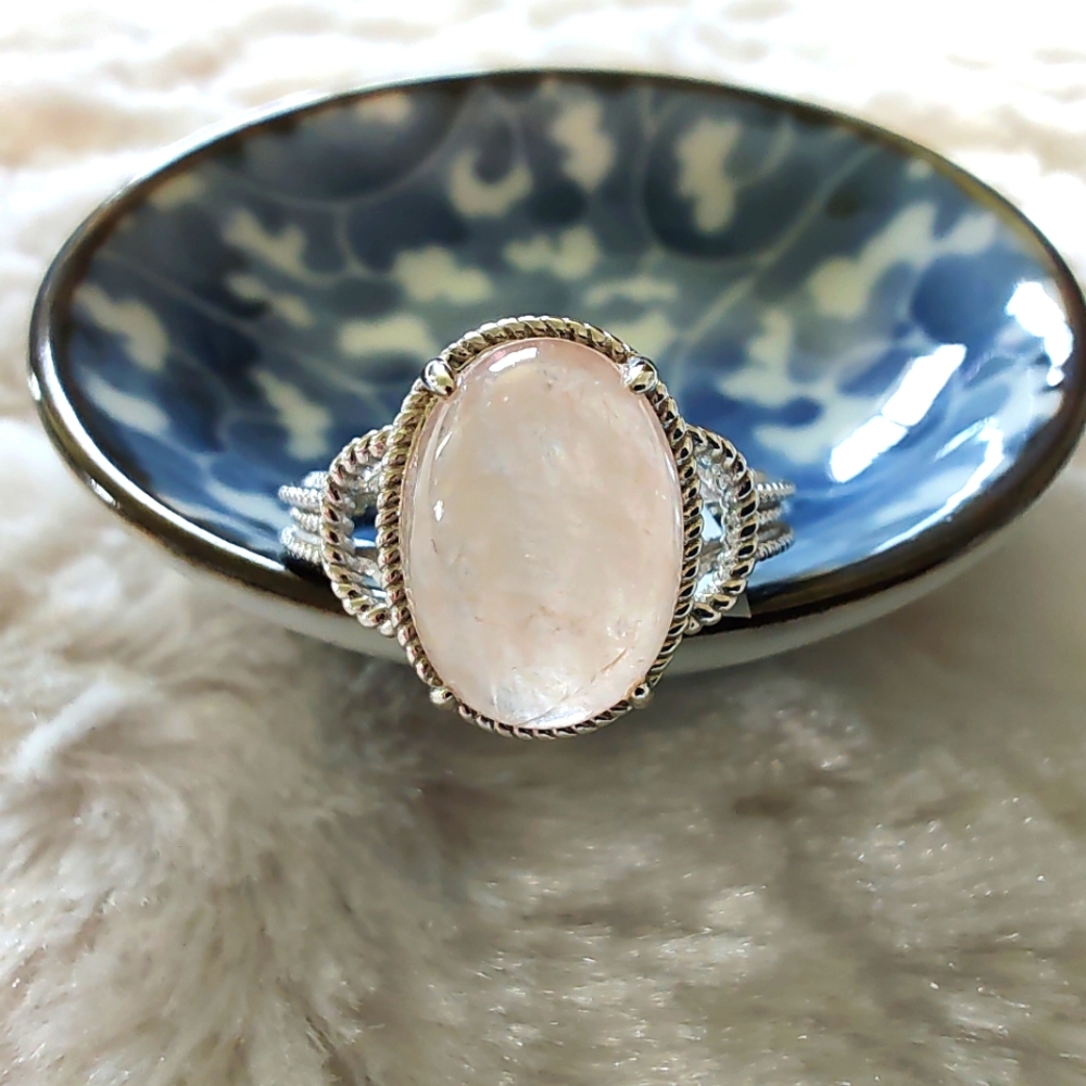 Morganite Ring 7.34 CTS in Sterling Silver Size 10 NWT